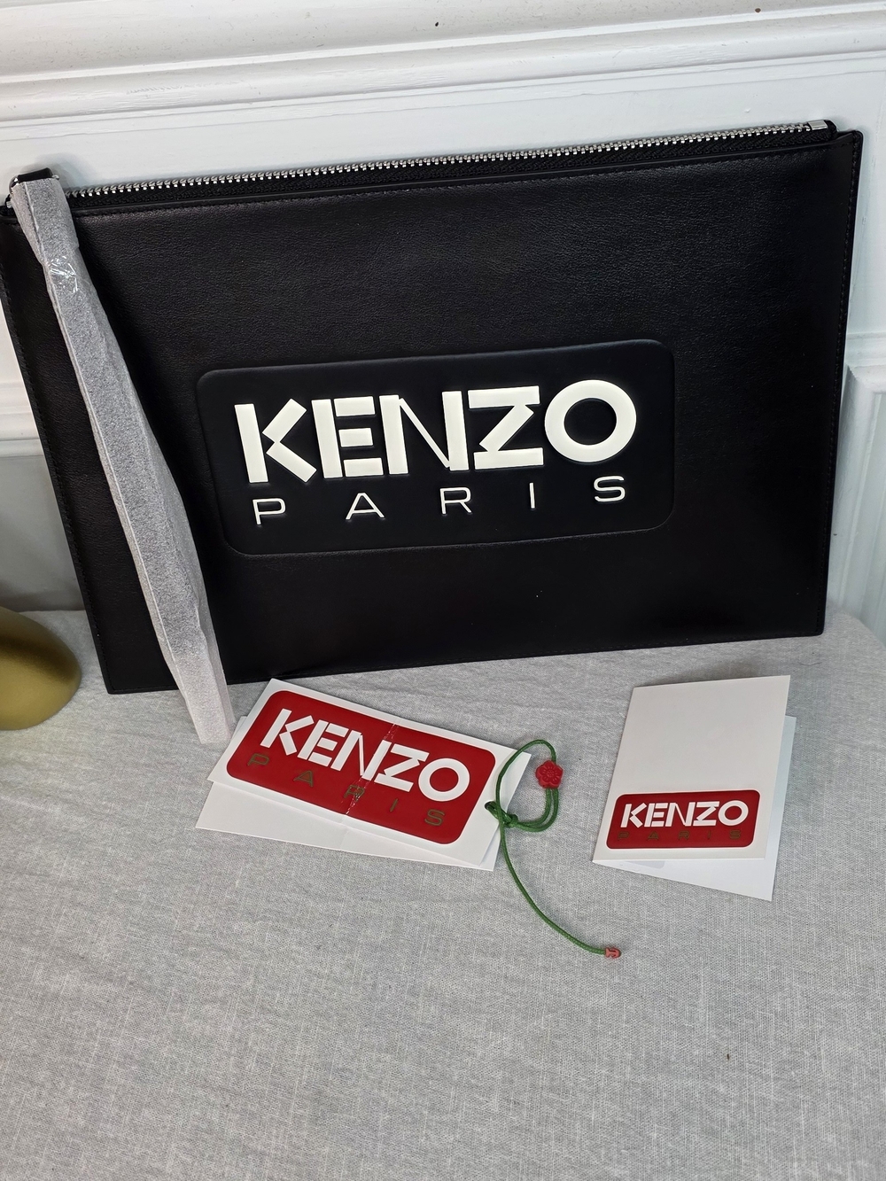 KENZO Paris Black Leather Zip Clutch NWT